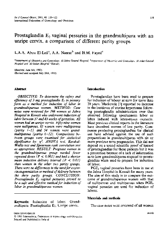 (PDF) Prostaglandin E2 vaginal pessaries in the grandmultipara with an ...