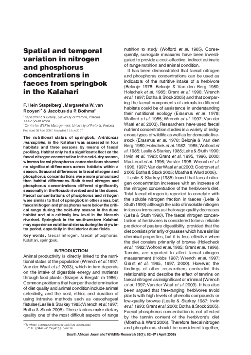 (PDF) Spatial and temporal variation in nitrogen and phosphorus ...