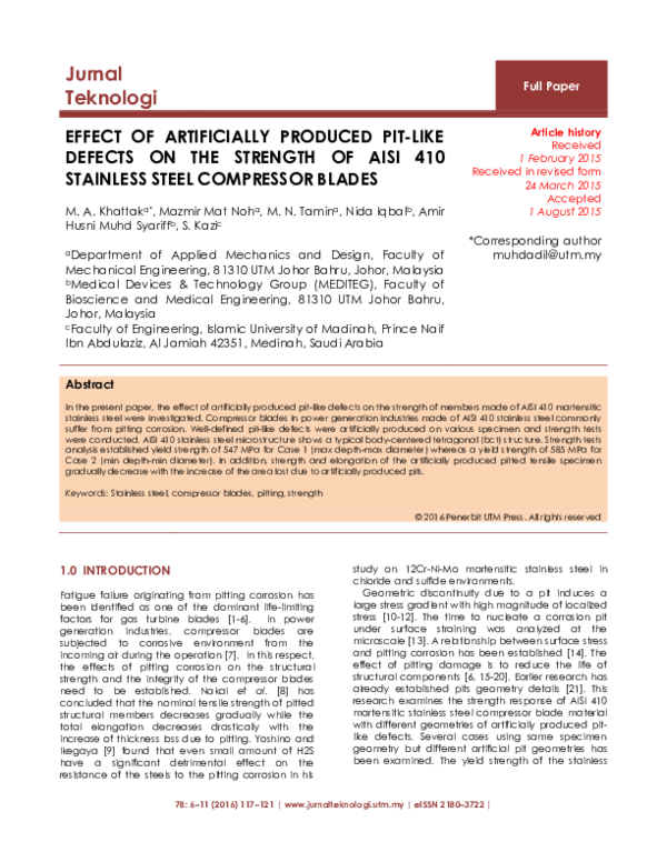 (PDF) EFFECT OF ARTIFICIALLY PRODUCED PIT-LIKE DEFECTS ON THE STRENGTH ...