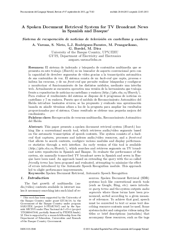 (PDF) A Spoken Document Retrieval System for TV Broadcast News in ...