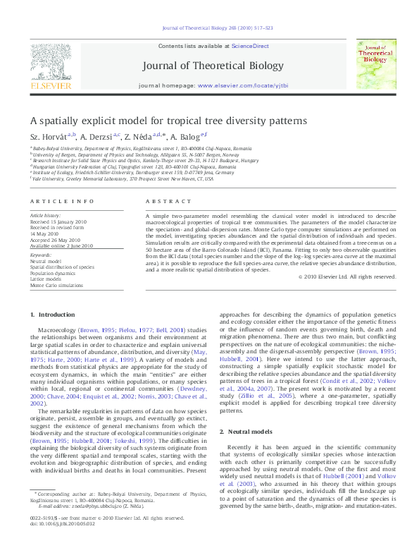 (PDF) A spatially explicit model for tropical tree diversity patterns