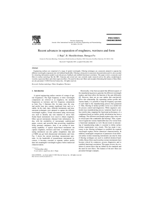 (PDF) Recent advances in separation of roughness, waviness and form
