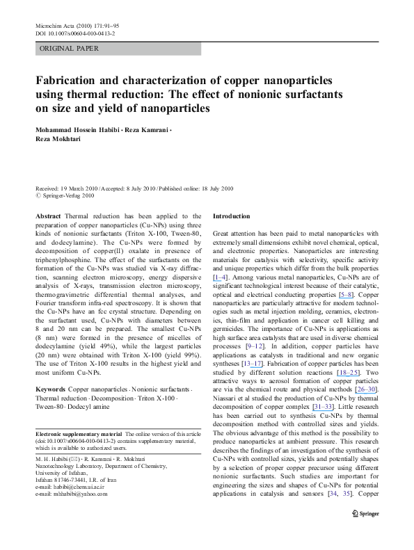 (PDF) Fabrication and characterization of copper nanoparticles using ...