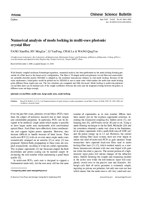 (PDF) Numerical analysis of mode locking in multi-core photonic crystal ...