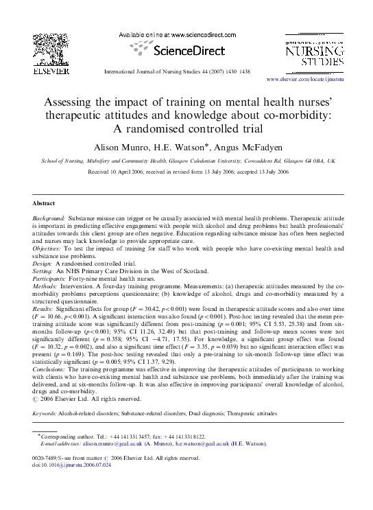 (PDF) Assessing the impact of training on mental health nurses ...