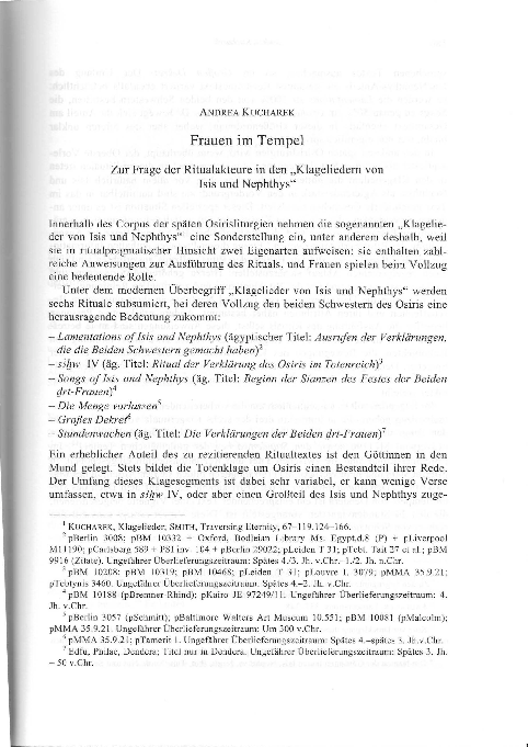 Pdf Frauen Im Tempel Zur Frage Der Ritualakteure In Den Klageliedern Von Isis Und Nephthys Andrea Kucharek Academia Edu