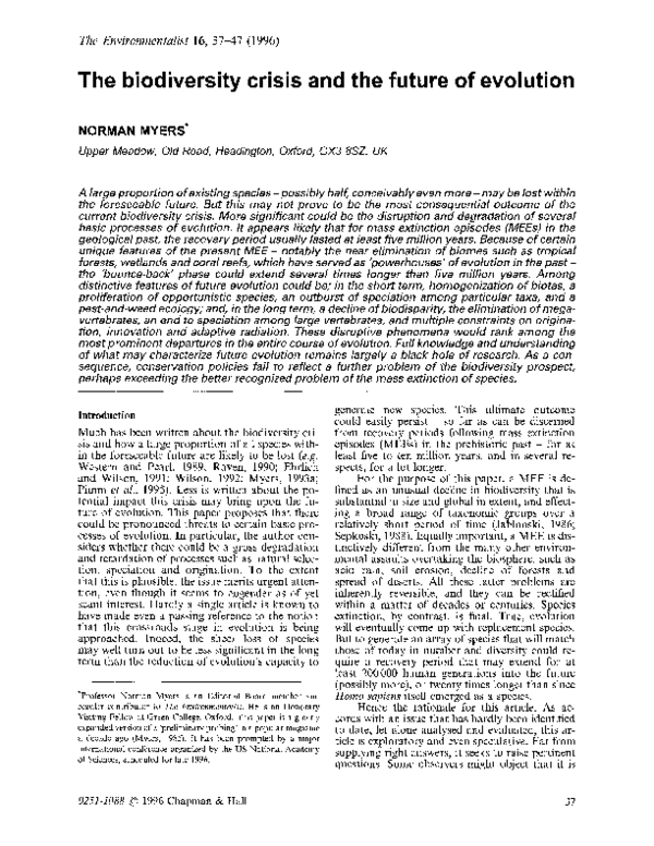 (PDF) The biodiversity crisis and the future of evolution