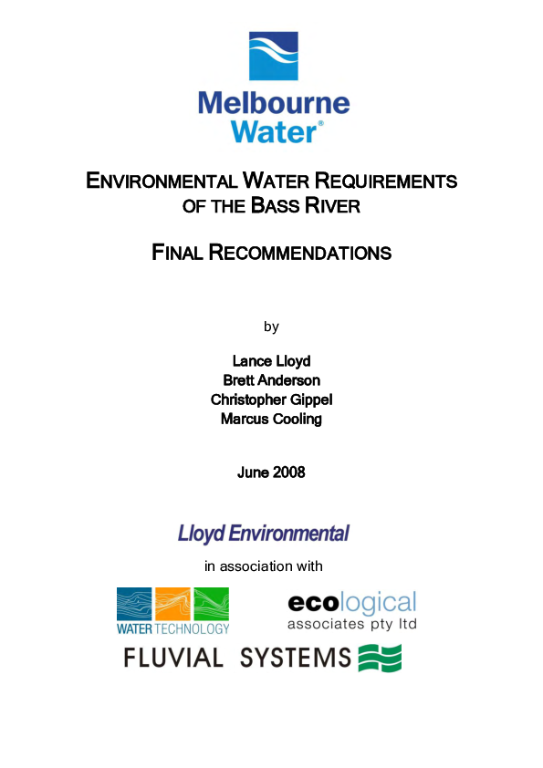 (PDF) ENVIRONMENTAL WATER REQUIREMENTS OF THE BASS RIVER FINAL