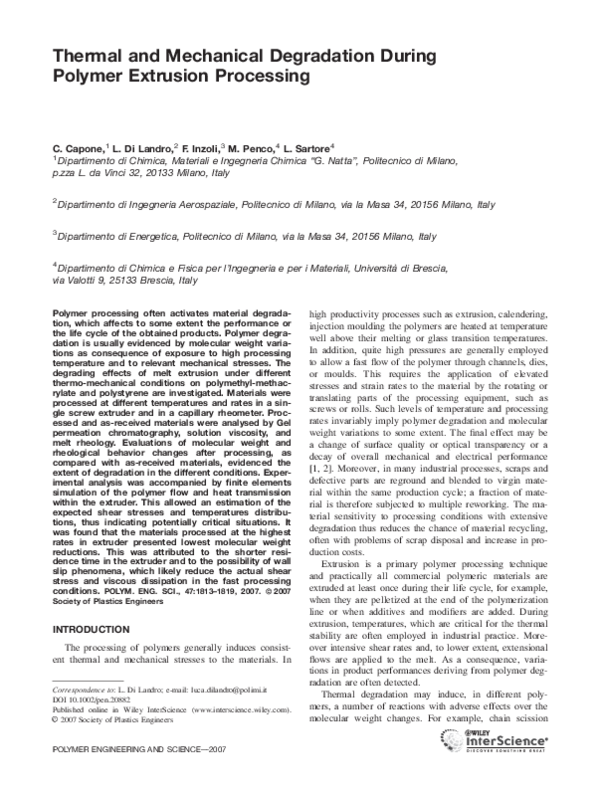 (PDF) Thermal and mechanical degradation during polymer extrusion