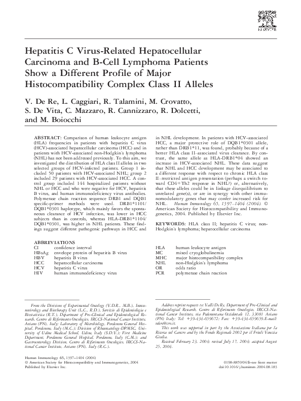 (PDF) Hepatitis C virus-related hepatocellular carcinoma and B-cell ...