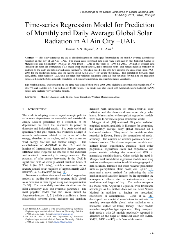 (PDF) Time-Series Regression Model for Prediction of Mean Daily Global ...