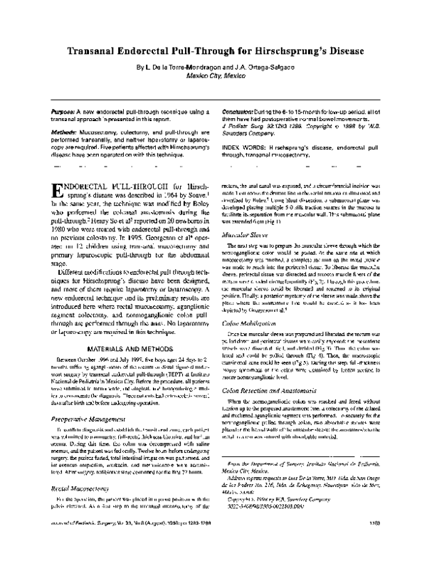 (PDF) Transanal endorectal pull-through for Hirschsprung disease ...