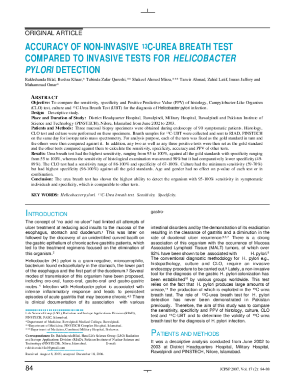 (PDF) Accuracy of noninvasive 13CUrea Breath Test compared to