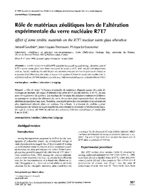 (PDF) Rôle de matériaux zéolitiques lors de l'altération expérimentale ...
