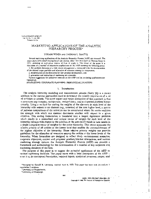 (PDF) Marketing Applications of the Analytic Hierarchy Process