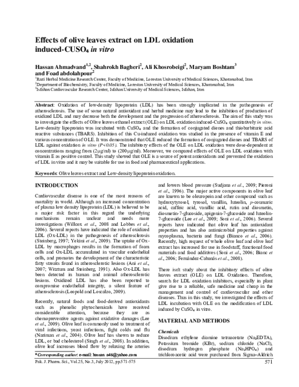 (PDF) Effects of olive leaves extract on LDL oxidation induced-CuSO4 in ...
