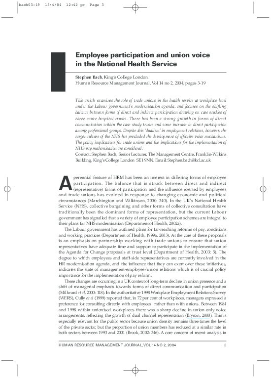 (PDF) Employee participation and union voice in the National Health