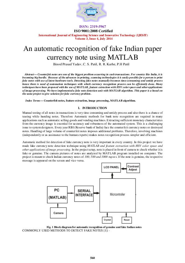 (PDF) Fake note detection