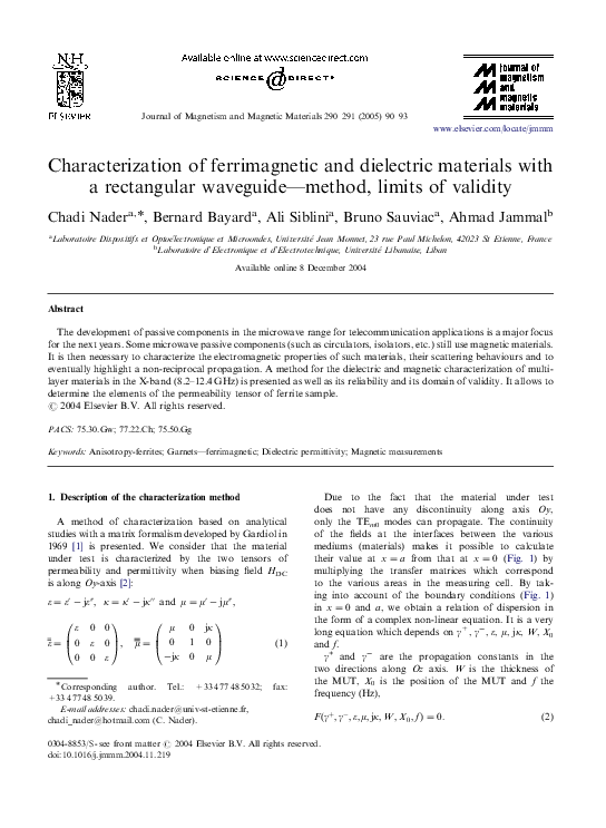 (PDF) Characterization of ferrimagnetic and dielectric materials with a ...