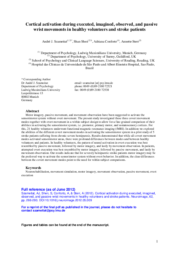 (PDF) Brain Activation During Covert and Overt Movements