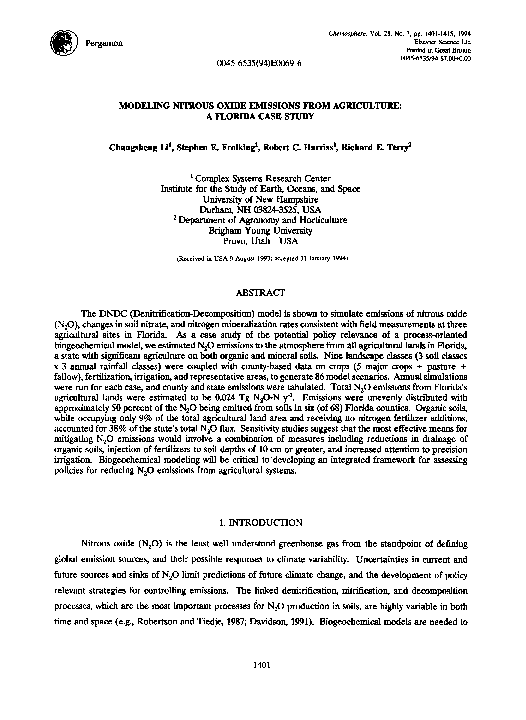 (PDF) Modeling nitrous oxide emissions from agriculture: A Florida case ...