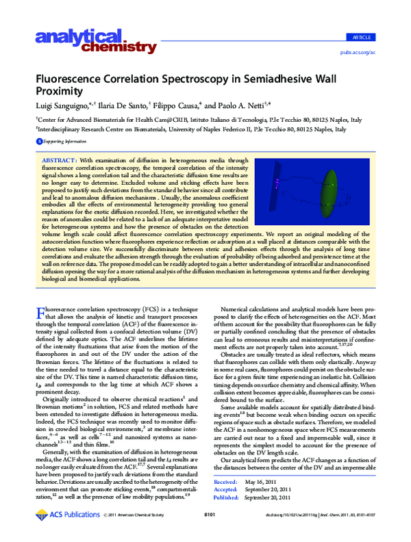 (PDF) Fluorescence Correlation Spectroscopy in Semiadhesive Wall Proximity