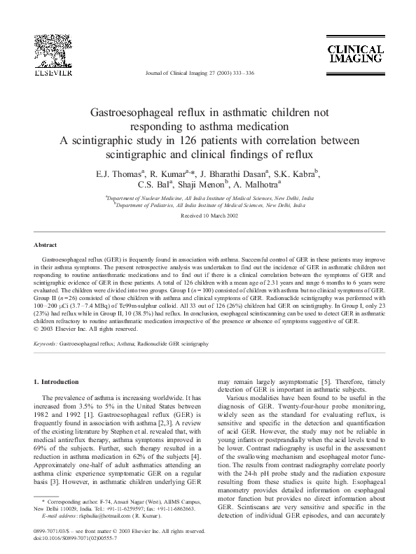 (PDF) Gastroesophageal reflux in asthmatic children not responding to
