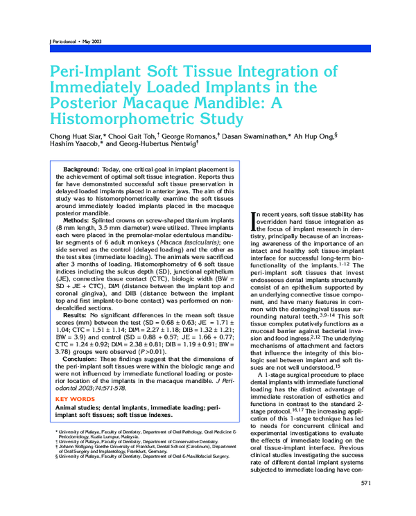 (PDF) Peri-Implant Soft Tissue Integration of Immediately Loaded ...