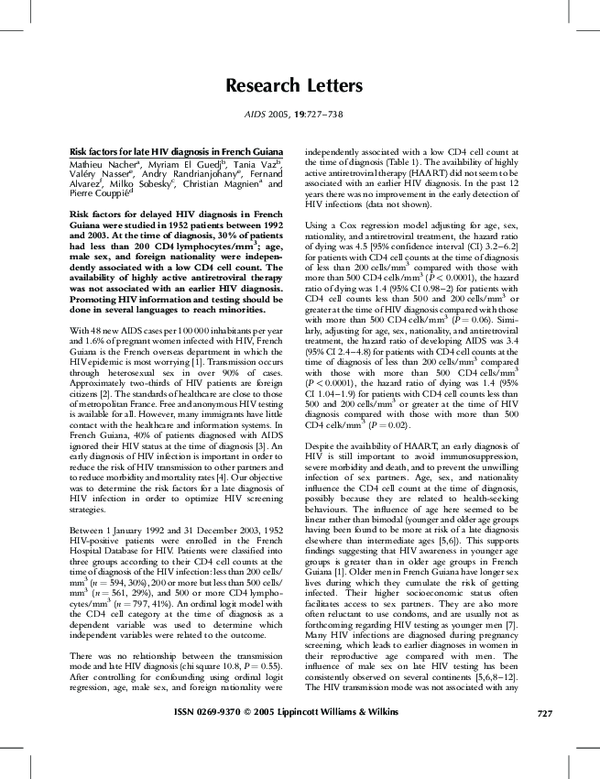 (PDF) Risk factors for late HIV diagnosis in French Guiana