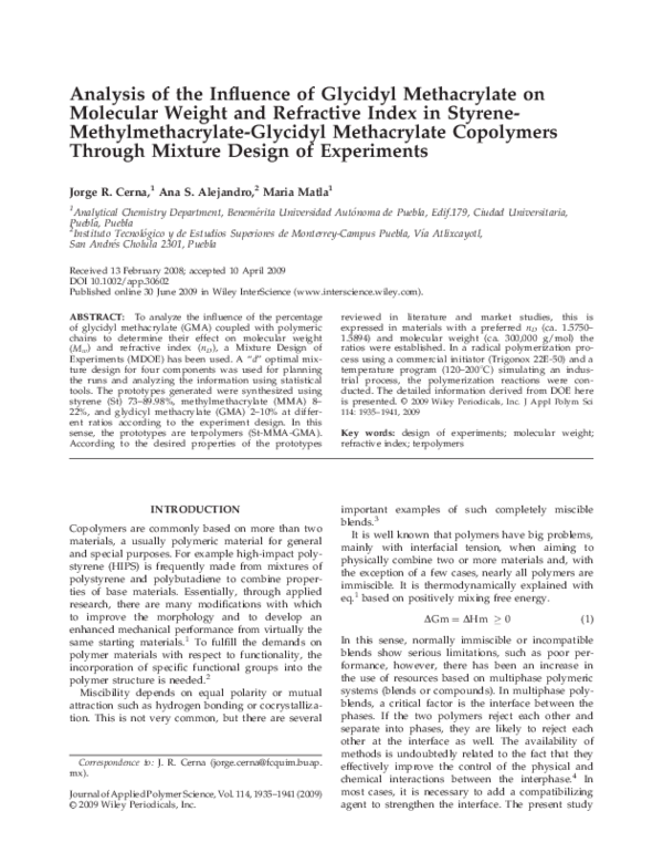 (PDF) Analysis of the influence of glycidyl methacrylate on molecular