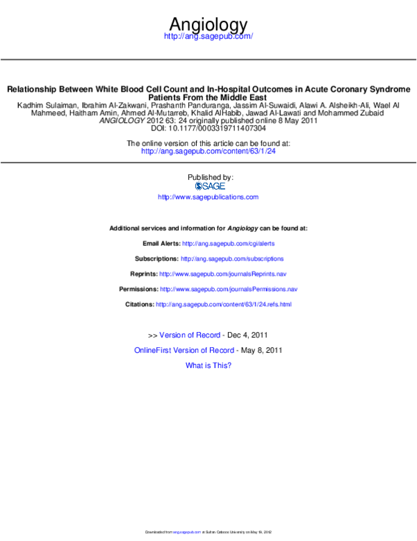 (PDF) Relationship Between White Blood Cell Count and In-Hospital ...