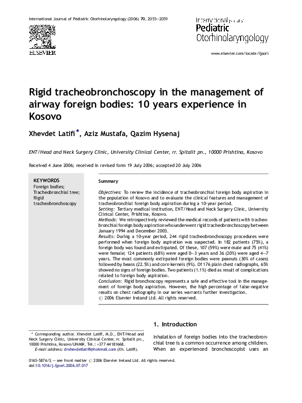 (PDF) Rigid tracheobronchoscopy in the management of airway foreign bodies 10 years experience