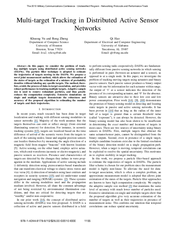 (PDF) Multi-target tracking in distributed active sensor networks