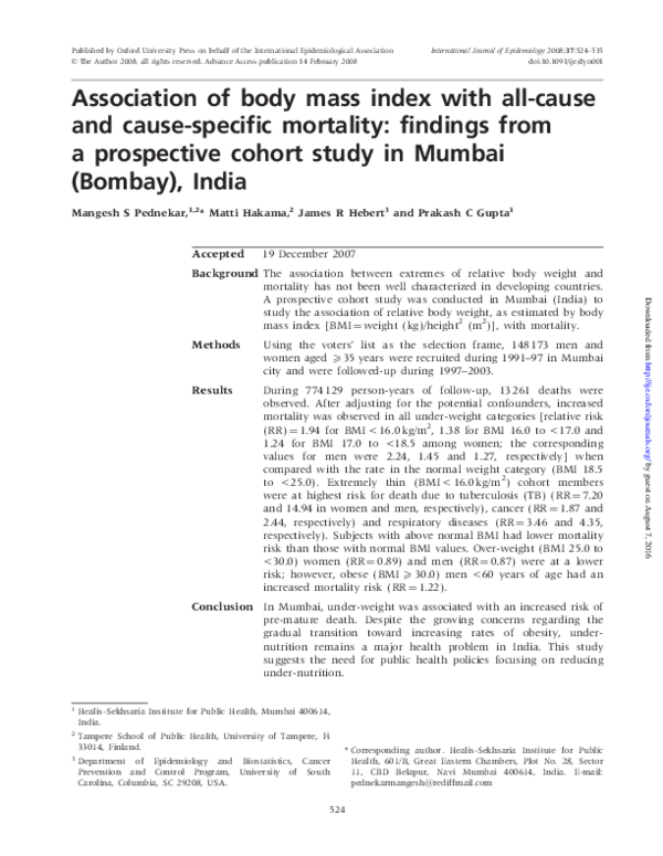 (PDF) Association of body mass index with all-cause and cause-specific ...