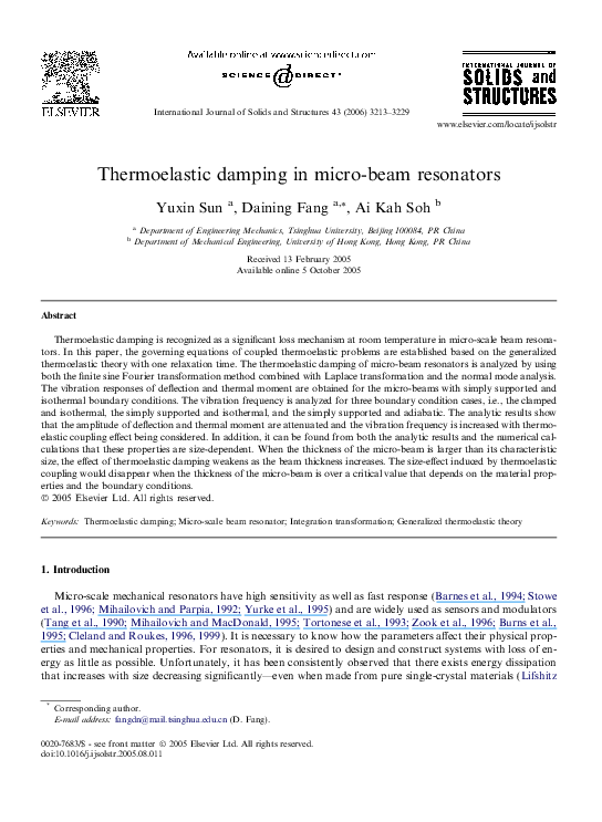 (PDF) Thermoelastic damping in micro-beam resonators