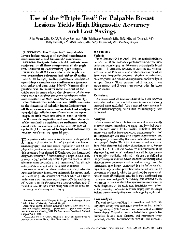 (PDF) Use of the “Triple Test” for palpable breast lesions yields high ...