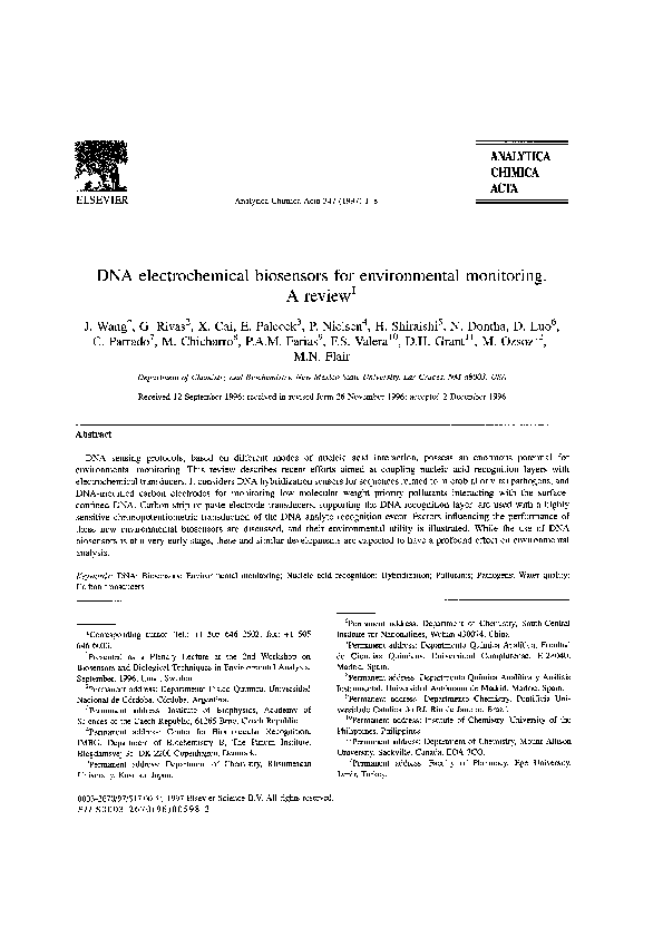 (PDF) DNA electrochemical biosensors for environmental monitoring. A review