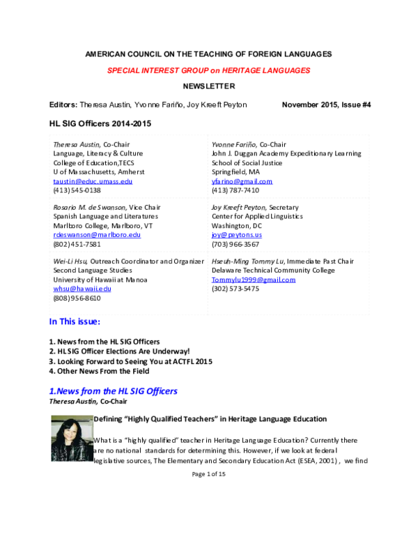 (PDF) AMERICAN COUNCIL ON THE TEACHING OF FOREIGN LANGUAGES SPECIAL ...