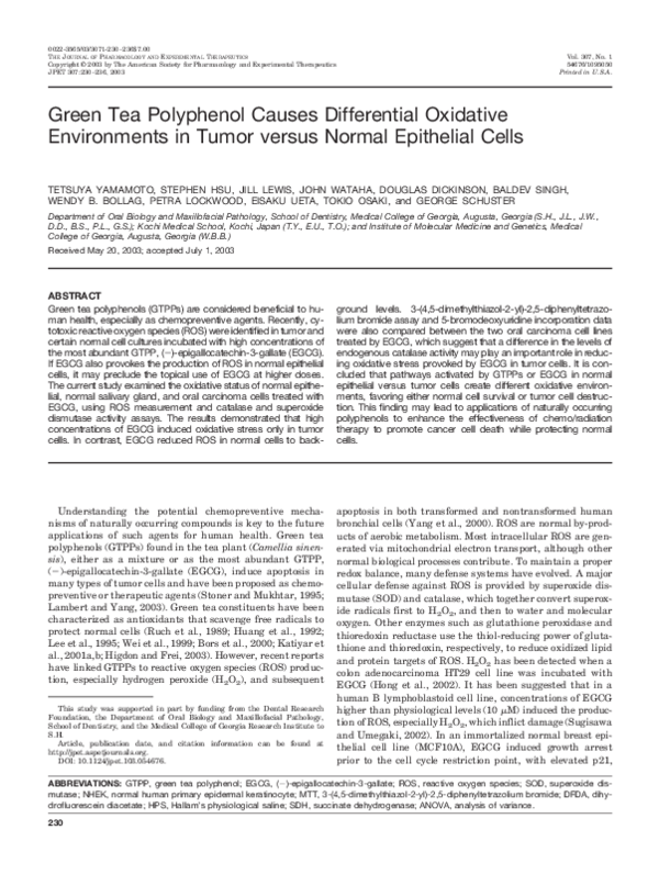 (PDF) Green Tea Polyphenol Causes Differential Oxidative Environments ...
