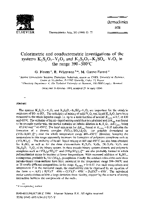 (PDF) Calorimetric and conductometric investigations of the systems ...