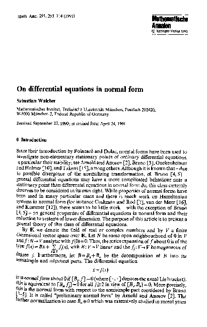 (PDF) On differential equations in normal form