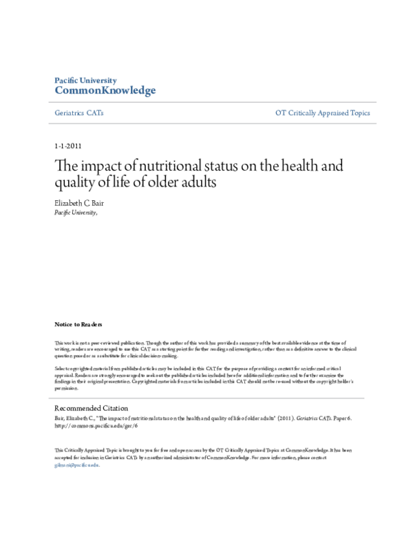 (PDF) The impact of nutritional status on the health and quality of ...