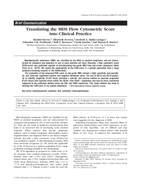 (PDF) Translating the MDS flow cytometric score into clinical practice