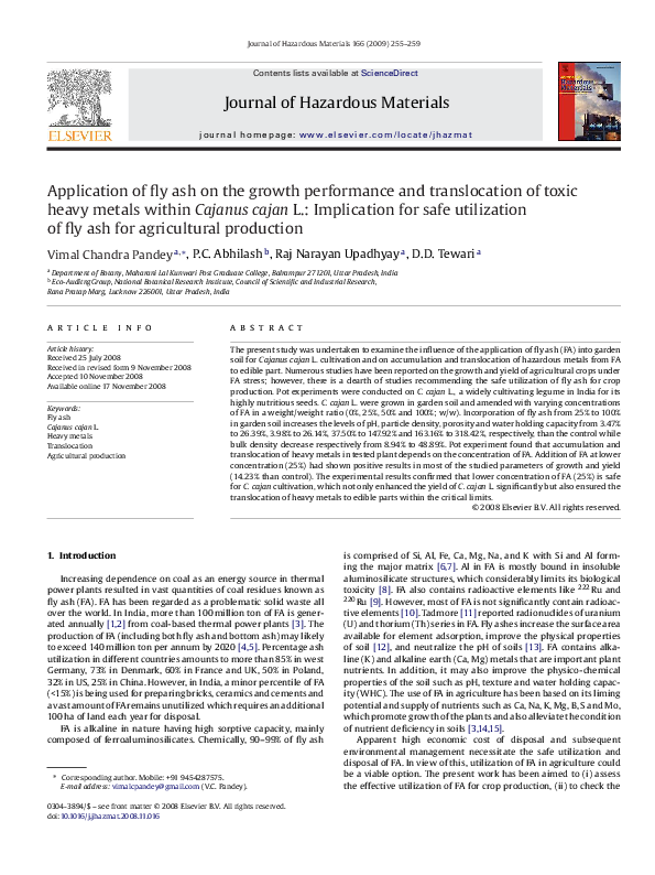(PDF) Application of fly ash on the growth performance and
