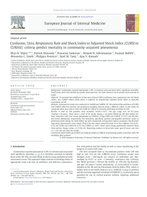 (PDF) Confusion, Urea, Respiratory Rate and Shock Index or Adjusted ...