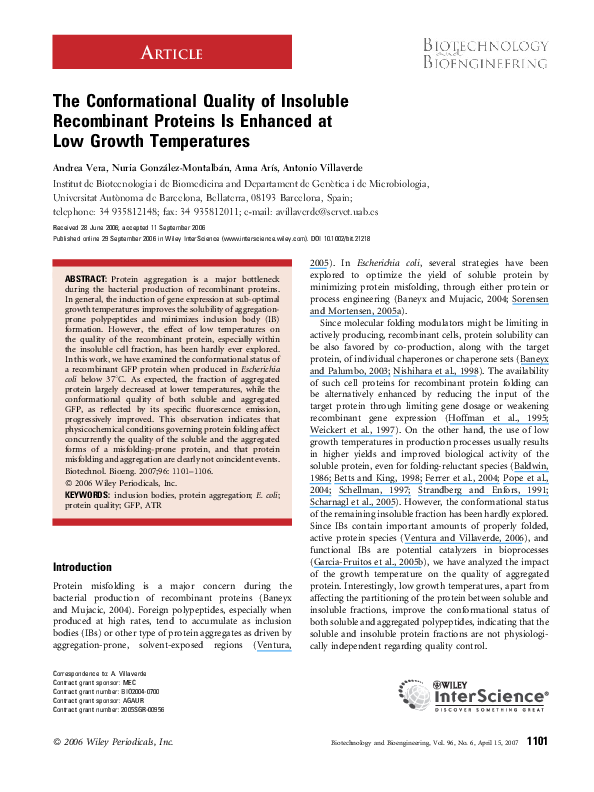(PDF) The conformational quality of insoluble proteins is enhanced at low growth