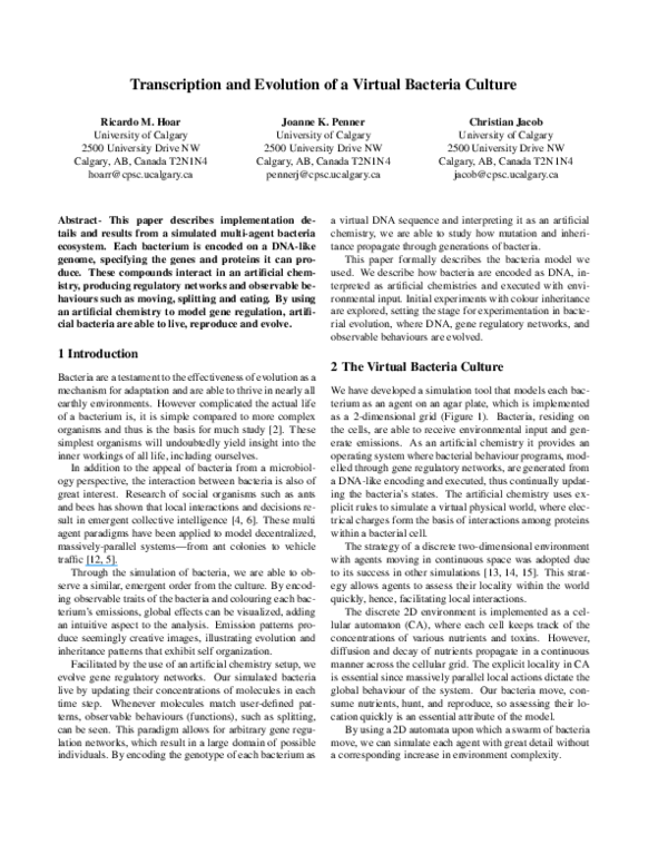 (PDF) Transcription and evolution of a virtual bacteria culture