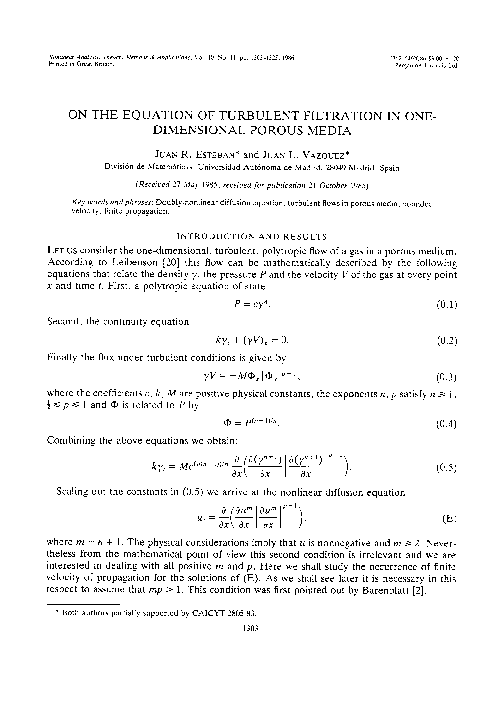 (PDF) On the equation of turbulent filtration in one dimensional