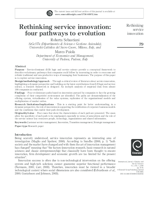 (PDF) Rethinking service innovation: four pathways to evolution