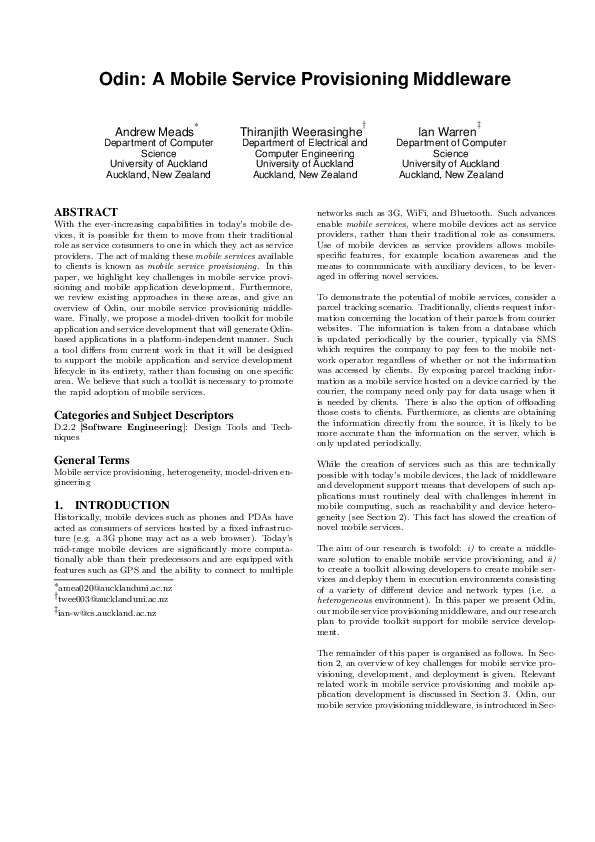 (PDF) Odin: A Mobile Service Provisioning Middleware